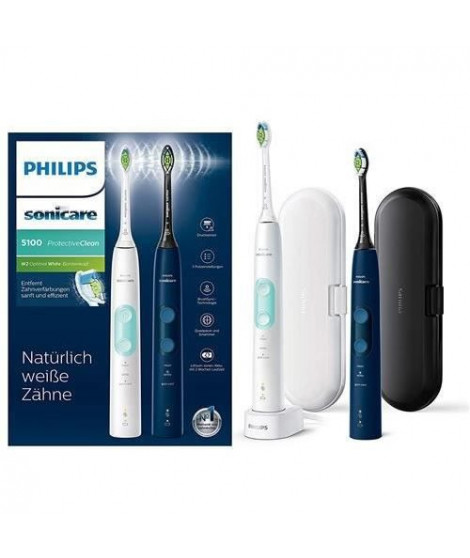 PHILIPS SONICARE HX6851/34 Brosse a dents électrique - Lot de 2 brosses a dents soniques - blanche et menthe / bleu marine