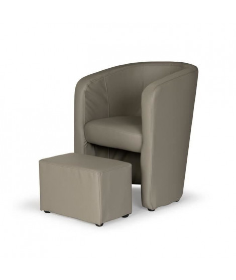 NUNO Fauteuil cabriolet + pouf en simili taupe - L 59 x P 63 x H 77 cm