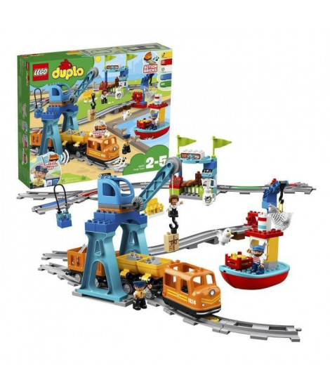 LEGO 10875 DUPLO Le Train De Marchandises, Jeu Avec Son Et Lumiere, Grue avec télécommande Jouet Pour Enfant 2-5 Ans