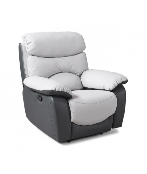 Fauteuil relax manuel - Simili Gris clair et Gris foncé - L 99 x P 92 x H 107 cm - SOBRAL