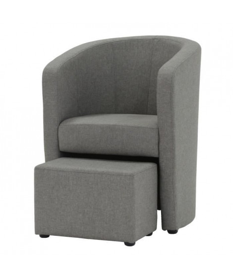 NUNO Fauteuil cabriolet + pouf en tissu gris - L 59 x P 63 x H 77 cm