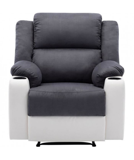 Fauteuil relax manuel + 2 porte-gobelets - Microfibre - gris - L 93 x P 95 x H 101 cm - GENIUS