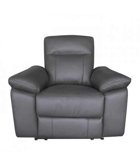 Fauteuil relax manuel - LEONARA - Cuir noir et marron - L 110 x P 96 x H 102 cm