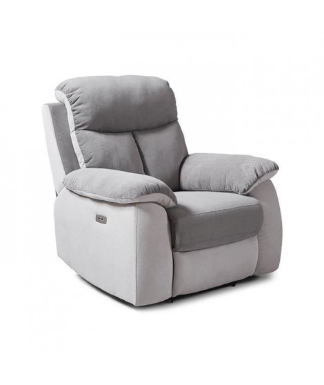 Fauteuil relax électrique - BELEM - Tissu Gris clair et Gris foncé - L 97 x P 94 x H 101 cm