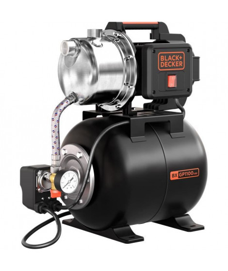 BLACK + DECKER - Pompe Auto-Amorçante 1100 W avec cuve Aspirateur - acier carbone 19L et pressostat mécanique