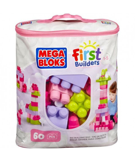 Mega Bloks - Sac Rose 60 blocs - First Builders  - Jouet de construction - Briques de Construction - 1er age - 12 mois et +