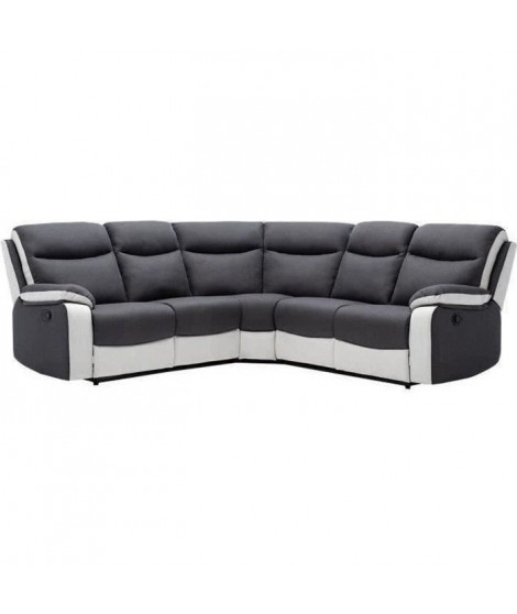 Canapé d'angle relax manuel - 5 places - HARVEY - Tissu gris et simili blanc - L 230 x P 230 x H 100 cm