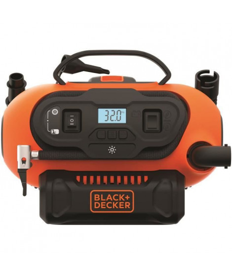 Gonfleur-Compresseur Filaire ou sans-fil 18V / 220V BLACK+DECKER - 11 barss/160 PSI (Livré avec 3 Aiguilles) - BDCINF18N-QS