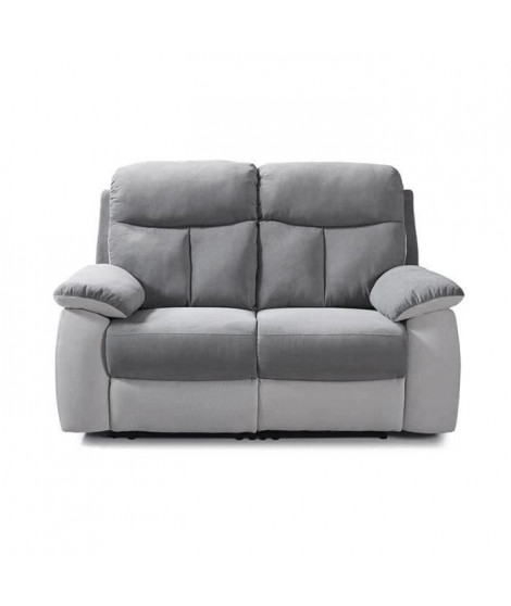 Canapé relax manuel 2 places - BELEM - Tissu Gris clair et Gris foncé - L 154 x P 94 x H 101 cm