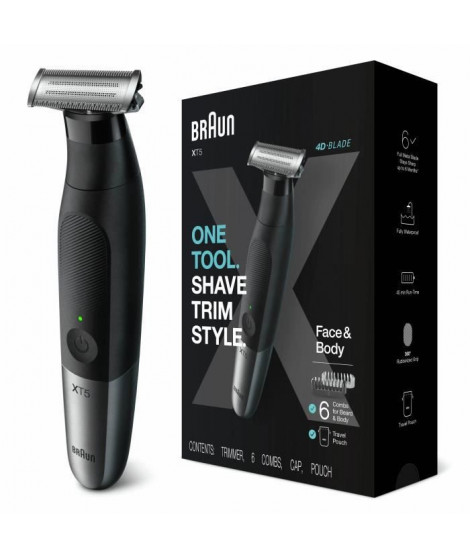 Braun Series XT5 Rasoir Électrique et Tondeuse Hybride Homme, pour visage+corps, Lame Durable et Pochette De Voyage Noir, XT5200