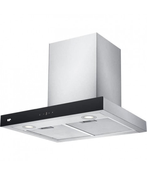 CONTINENTAL EDISON - CEH60ST - Hotte décorative - 642 m3/hr - A++ - 4 vitesses - L60cm - Inox + Noir