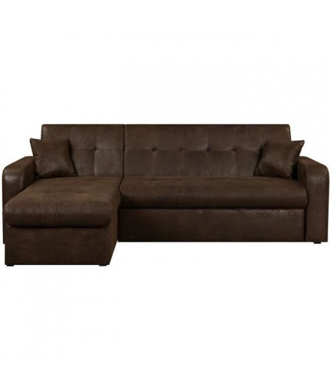 Canapé d'angle réversible convertible 3 places - Tissu marron vieilli - Contemporain - L 235 x P 85 - 153 cm - ROMAN