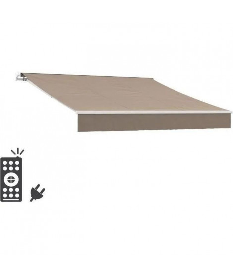 Store banne motorisé semi coffre 3,90 x 3m en aluminium, structure blanche , toile taupe BEAURIVAGE