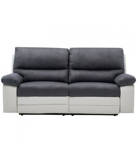 Canapé relax manuel - 3 places - DUSTIN - Tissu gris et Simili blanc - L 207  x P 94 x H 83 cm