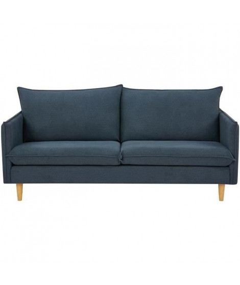 Canapé 2 places - Tissu bleu foncé avec piétement en bois naturel - L 175 x P 82 x 84 cm - MARLON