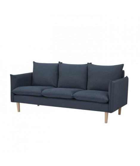 MARLON Canapé 3 places - Tissu Bleu jeans - Pieds bois naturel - L 188 x P 82 x H 84 cm