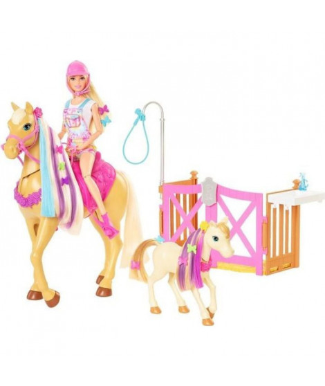 Barbie - Coffret toilettage chevaux avec Poupée Barbie, 2 Chevaux et + de 20 Accessoires - Accessoire Poupée Mannequin - Des …