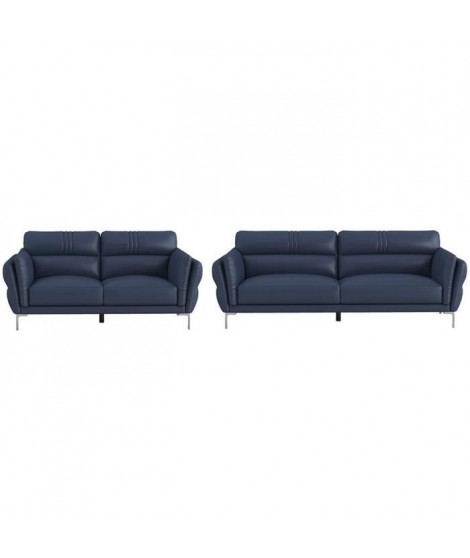 Canapé 2 places fixe et 3 places - Cuir bleu clair - L 170 x P 93 x H 83 cm / L 220 x P 93 x H 83 cm - ORPHEE