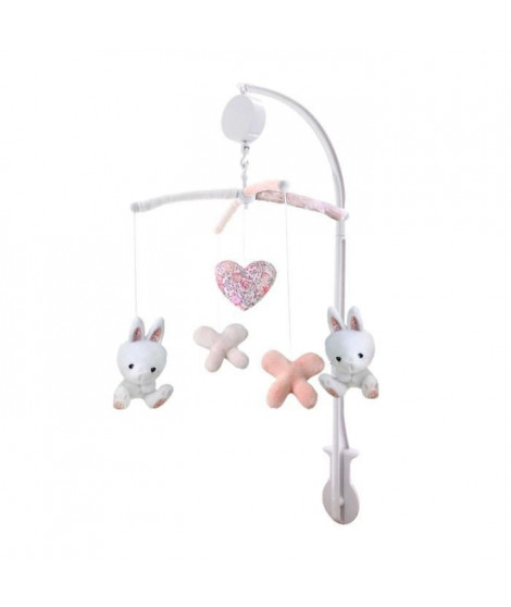 DOMIVA Mobile musical Lapinou - Arche PVC - Peluches amovibles - Blanc/rose - 34 x 65 cm