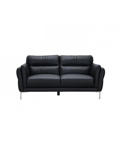 Canapé fixe 2 places - Cuir noir - Contemporain - L 170 x P 93 x H 83 cm - ORPHEE