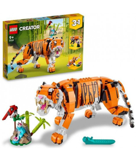 LEGO 31129 Creator 3-en-1 Sa Majesté le Tigre, Jouet et Figurine Animaux, se Transforme en Panda, et Poisson, Enfants Des 9 Ans