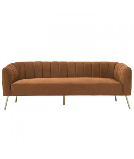 MATHIS Canapé rétro 3 places - Velours Terra cotta et structure bois massif - L 207 x P 87 x H 77 cm