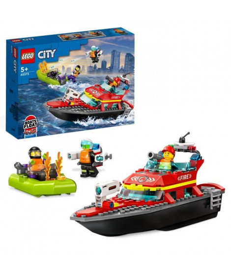 LEGO City 60373 Le Bateau de Sauvetage des Pompiers, Jouet Flottant, Jetpack et Minifigurines