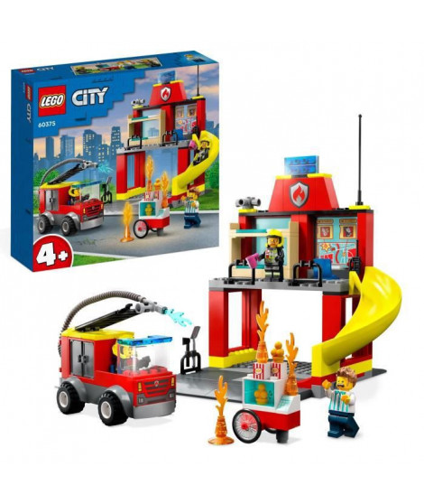 LEGO City 60375 La Caserne et le Camion des Pompiers, Jouet Véhicule d'Urgence, Jeu Éducatif, 4 Ans