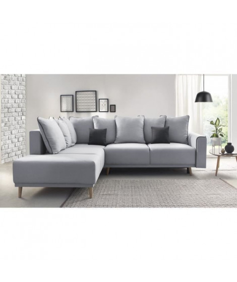 MOLA Canapé d'angle gauche convertible - Tissu gris clair - L 252 x P 215 x H 90 cm