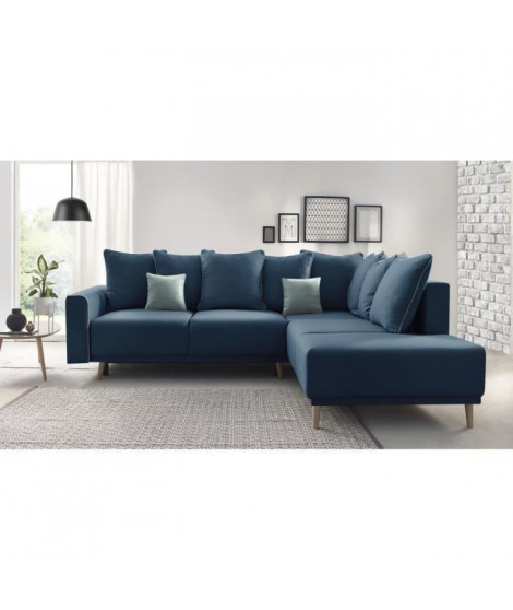 Canapé d'angle droit convertible - 5 places - Tissu Bleu navy - Contemporain - L 252 x P 215 x H 90 cm - MOLA