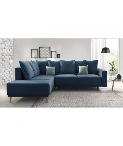 MOLA Canapé d'angle gauche convertible - Tissu Bleu navy - L 252 x P 215 x H 90 cm