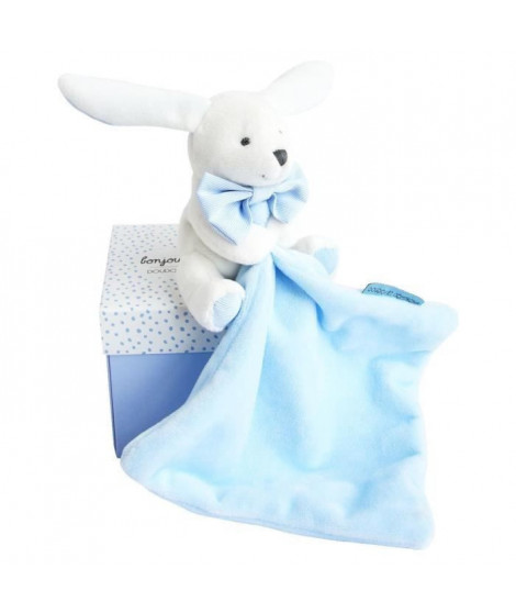 DOUDOU ET COMPAGNIE Lapin Mouchoir - Doudou Bleu Boîte Fleur