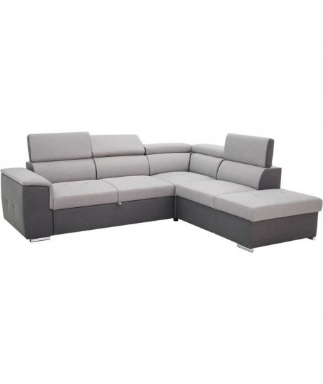 Canapé d'angle convertible panoramique 5 places DAYTONA - Tissu Malmo anthracite/gris -Coffre de rangement - L 260 x P 218 x …