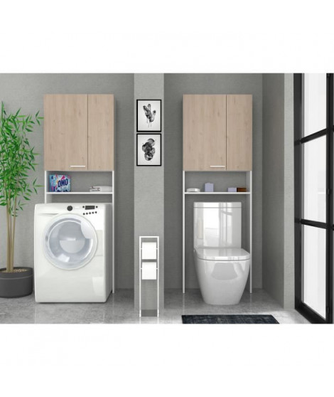 EKIPA Entourage WC - Décor Chene Jackson et blanc - L 64 x P 22 x 185 cm - VERSO