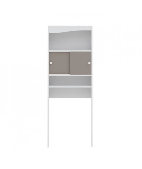 GALET Meuble WC ou machine a laver L 64 cm - Blanc et taupe mat