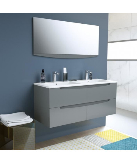 SMILE Salle de bain double vasque + miroir L 120 cm - 4 tiroirs a fermeture ralenties - Anthracite laqué