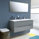 SMILE Salle de bain double vasque + miroir L 120 cm - 4 tiroirs a fermeture ralenties - Anthracite laqué