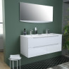 SMILE Salle de bain double vasque avec miroir L 120 cm - 4 tiroirs a fermeture ralenties - Blanc laqué
