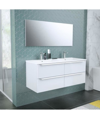 ZOOM meuble de salle de bain double vasque avec miroir L 120cm - 4 tiroirs a fermeture ralenties - Blanc laqué brillant