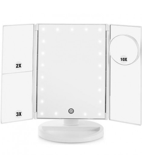 YOGHI Miroir Grossissant Triptyque pliable 21 LED - Lumiere blanc