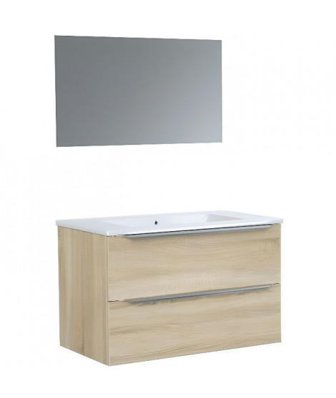 Ensemble meuble de de salle de bain L 80 - 2 tiroirs + Vasque céramique + miroir - ZOOM