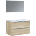 Ensemble meuble de de salle de bain L 80 - 2 tiroirs + Vasque céramique + miroir - ZOOM