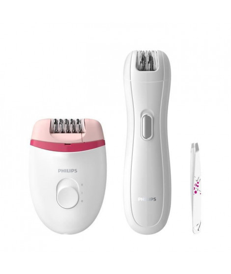 PHILIPS BRP506/00 Coffret Epilation Corps, Visage et Maillot - Epilateur électrique Satinelle Compact + Tondeuse zones sensibles