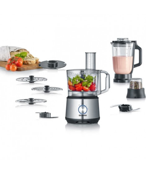 SEVERIN KM3892 Robot Multifonctions - 1200 W - Inox et noir - Blender 1,5 L - 2 Vitesses + Pulse