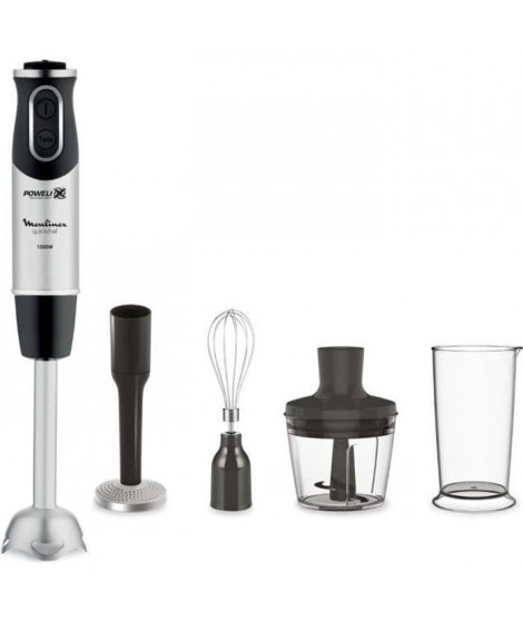 MOULINEX Mixeur plongeant 4en1 Quickchef, 10 vitesses, Mini hachoir, Batteur, Pied purée, Gobelet 800 ml, 1000W, Noir/Inox DD…