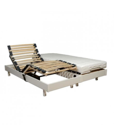 Ensemble relaxation TALCA matelas + sommiers électriques décor blanc satiné 2x80x200 - Mousse - 14 cm - Ferme