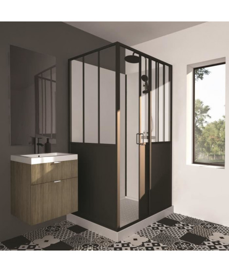 CABINE DE DOUCHE 90X120X220 STYLE INDUSTRIEL NOIR