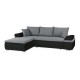 Canapé d'angle réversible convertible 3 places+Coffre - Simili noir et tissu gris - L 274 x P 184 cm - CELINA - Fabriqué en U…