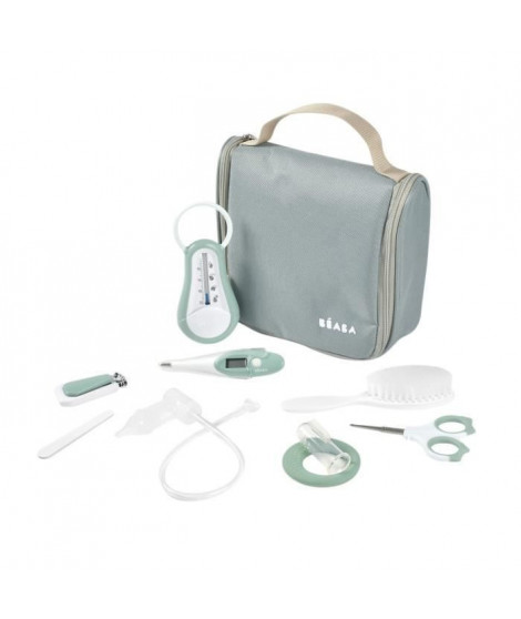 BEABA, Trousse de toilette nomade, 9 accessoires, vert sauge