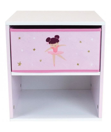 Chevet avec tiroir / Table de nuit pour enfant Danseuse Ballerine - FUN HOUSE - H.36 X L. 33 X P. 30 cm